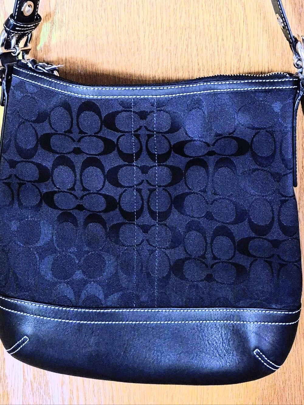 Coach Black Leather and Signature C Jacquard Crossbody with Tassel Style 9362